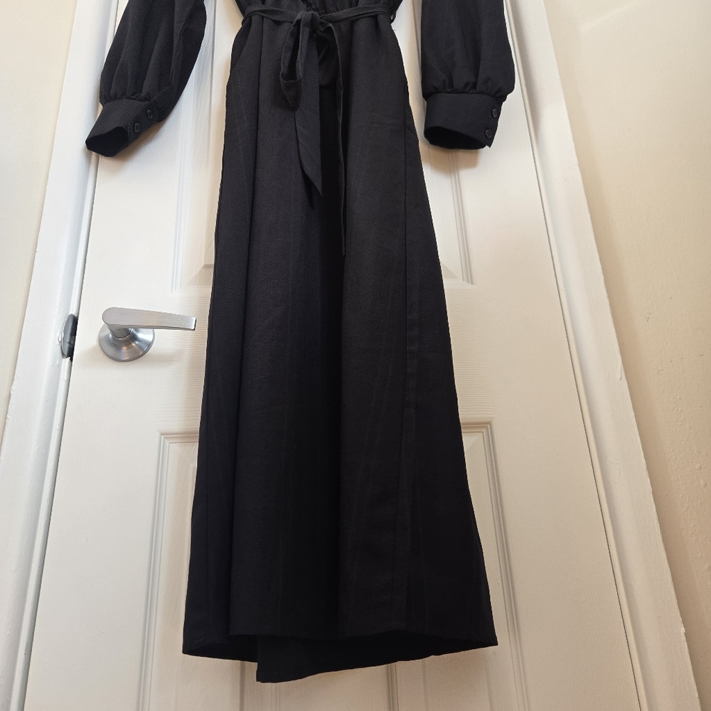 🖤 NEED Black Faux Wrap Maxi Dress Cinched Waist Pockets Size Large - Picture 6 of 17